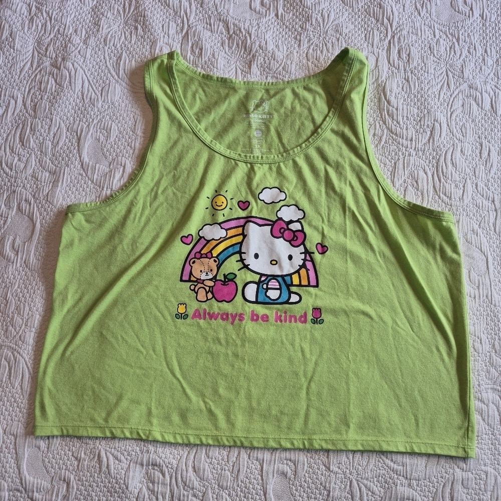 Sanrio Hello Kitty women's size 3X green tank top cropped EUC